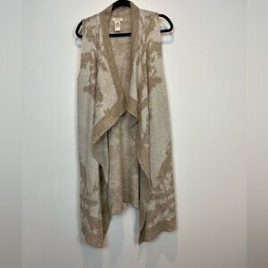 Sundance Long Drape Sweater Vest SZ M Merino Wool Blend Cream + Tan Open Front